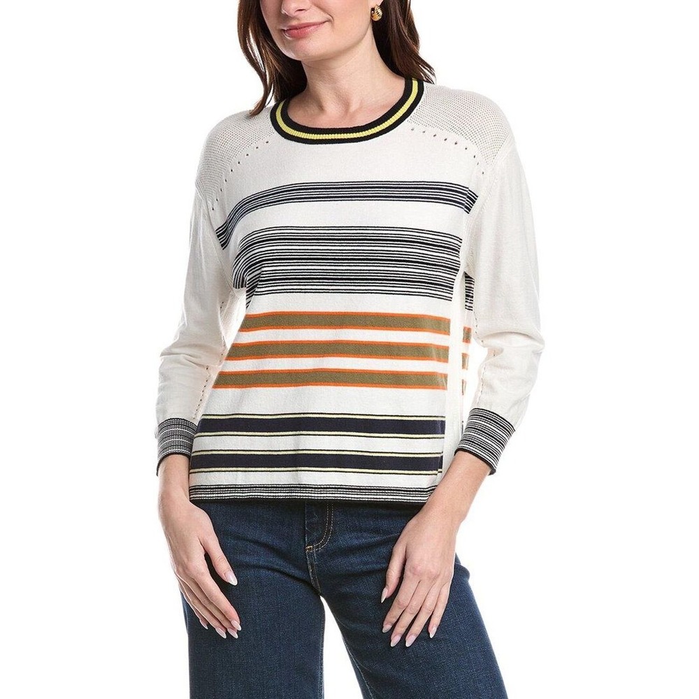 Cabi parasol Pullover Sweater Women's The Lineup Striped Knit Top White Size L